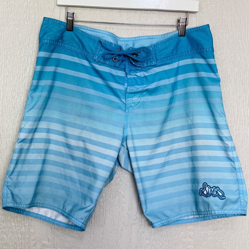 Sims Mens Blue Striped Board Shorts Swim Trunks Size 11 Skater Surf